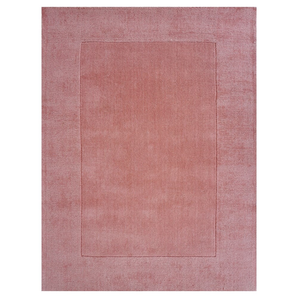 Handloom Plain Carved Border Wool Rugs in Pink